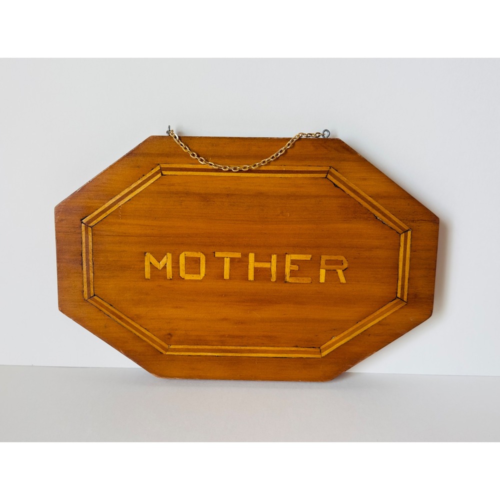 Vintage Wooden Mother Wall Plaque Octagon Inlay Sign with Hanging Chain
Handmade